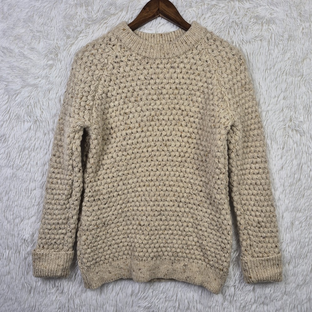 VTG Kennedy Of Ardara Sweater Womens Small Beige Fisherman Cable Knit Wool